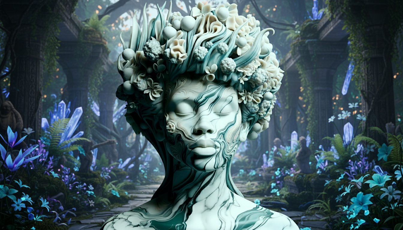 Sculpture en marbre artistique vue de face art contemporain creation Pixelbyart