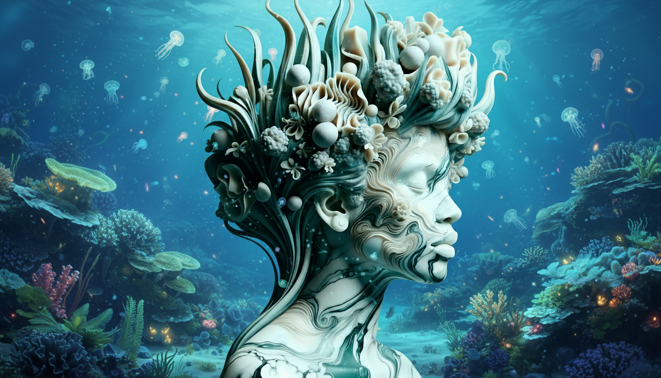 Sculpture marbre artistique vue profile laterale art contemporain creation Pixelbyart