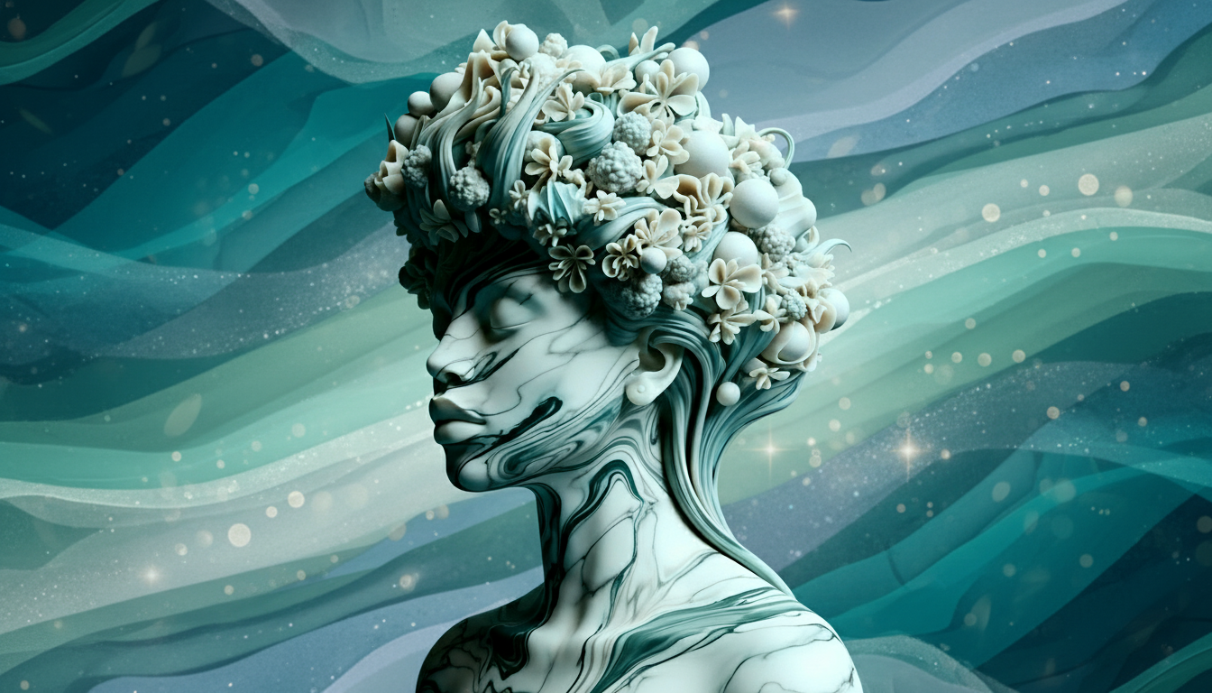 Sculpture marbre artistique vue trois quarts angle art contemporain creation Pixelbyart