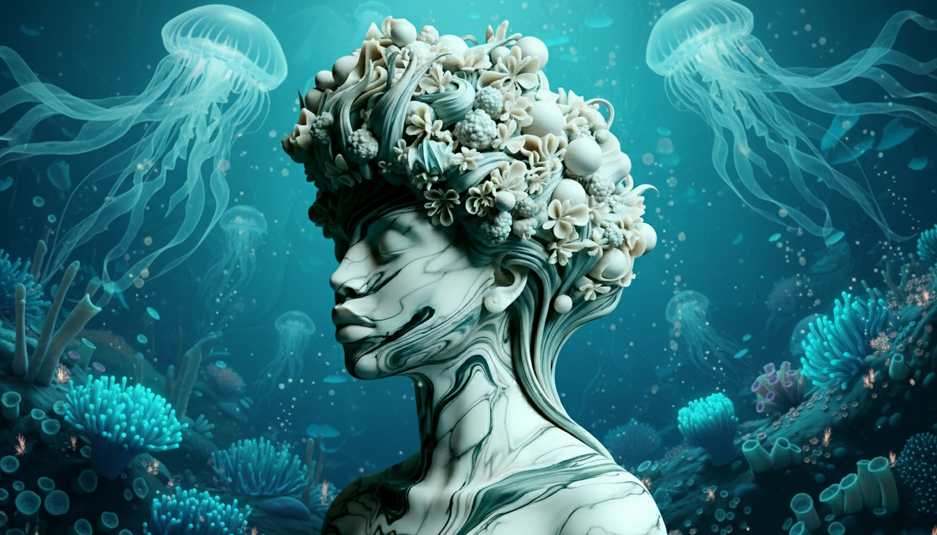 Sculpture marbre artistique vue trois quarts perspective art contemporain creation Pixelbyart